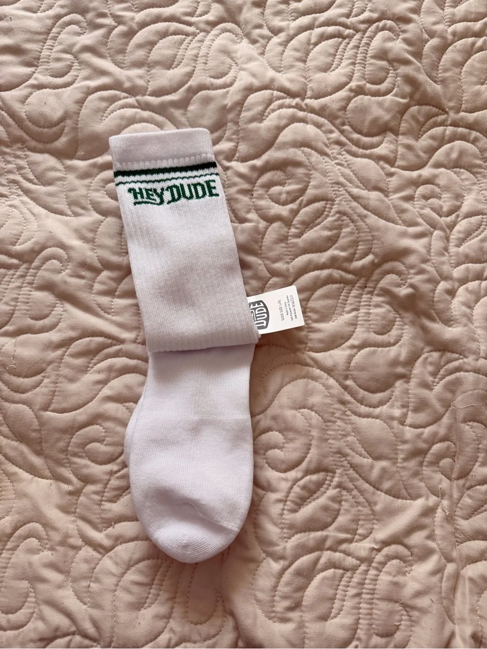 NWT Hey Dude Men's White Crew Socks with Green Logo Size XL